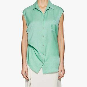 SIES MARJAN Green Silk Short sleeve shirt Button up Twisted side Size US 4
